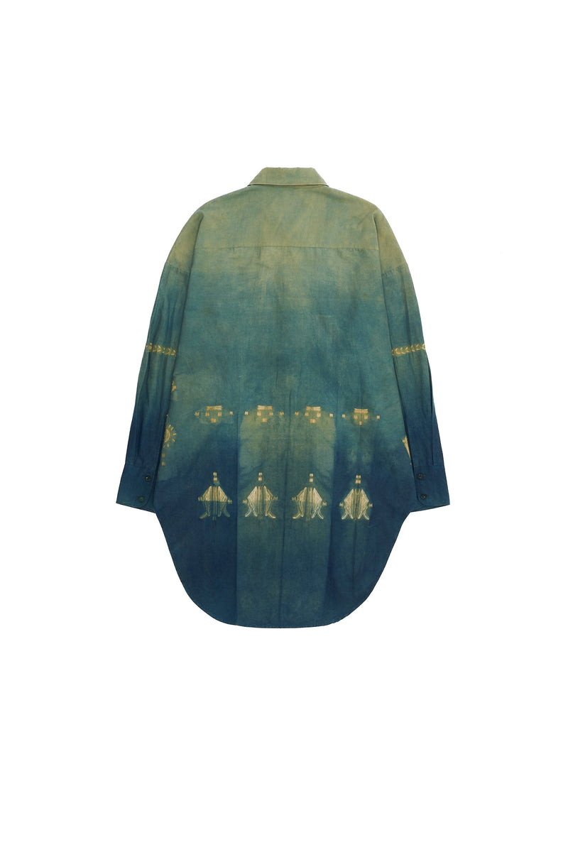 Bottle Green Gradient Shibori Statement Oversized Shirt