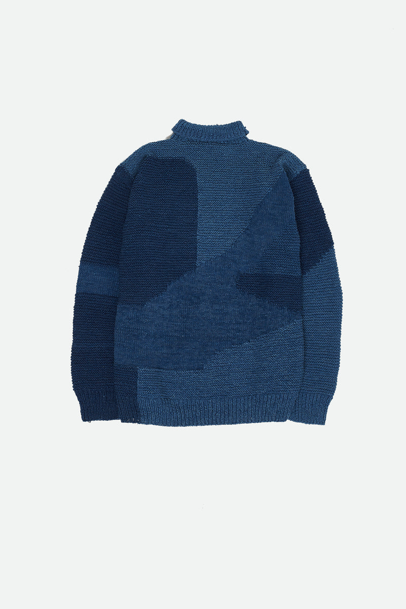 INDIGO OVERSIZED HAND KNIT TEXTURED PULLOVER