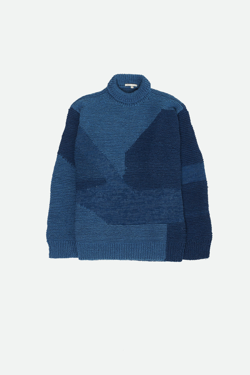 INDIGO OVERSIZED HAND KNIT TEXTURED PULLOVER