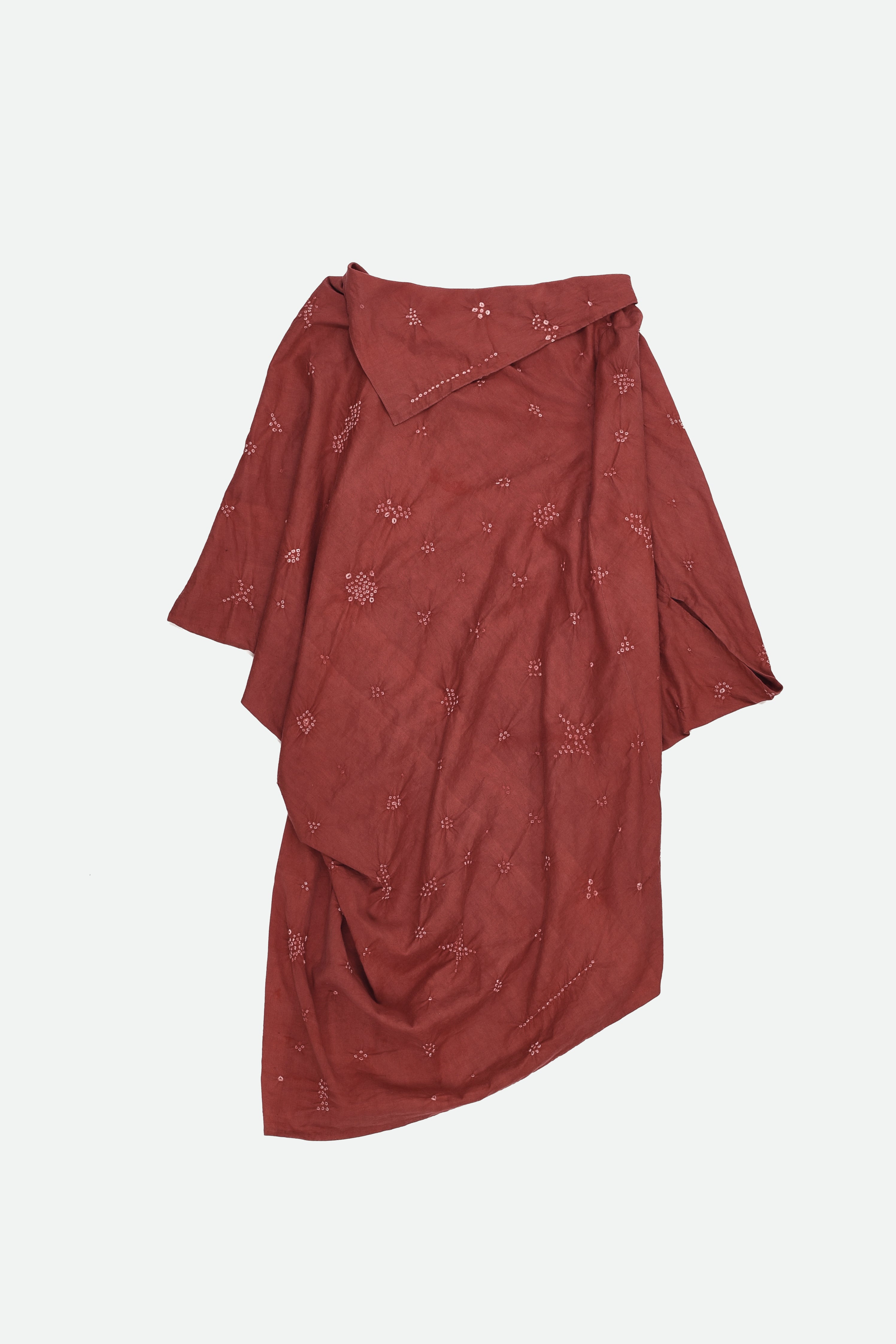 CRIMSON PINK DRAPED DRESS WITH MINIATURE BANDHANI