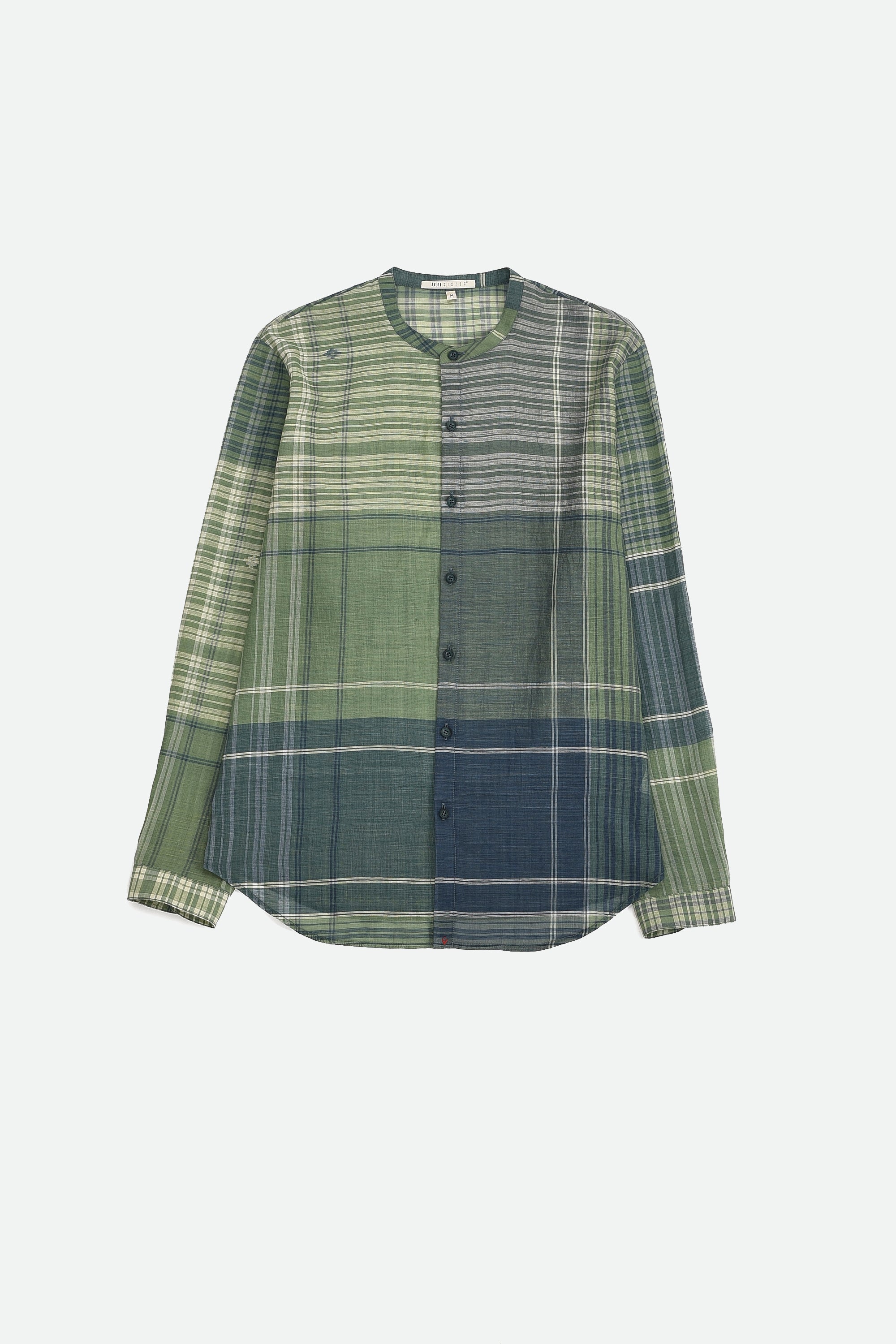 OLIVE GREEN YARN DYED CHECKS JAMDANI SHIRT