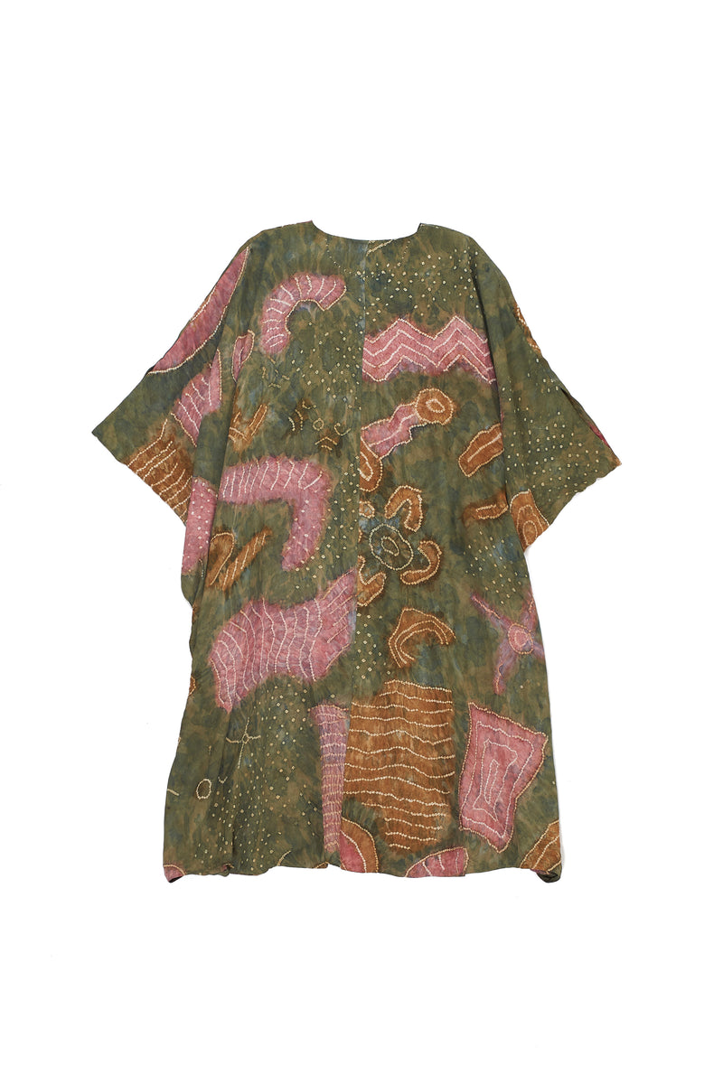 Statement Multi Colour Handpainted Silk Drape Dress Crafted With Bandhani
