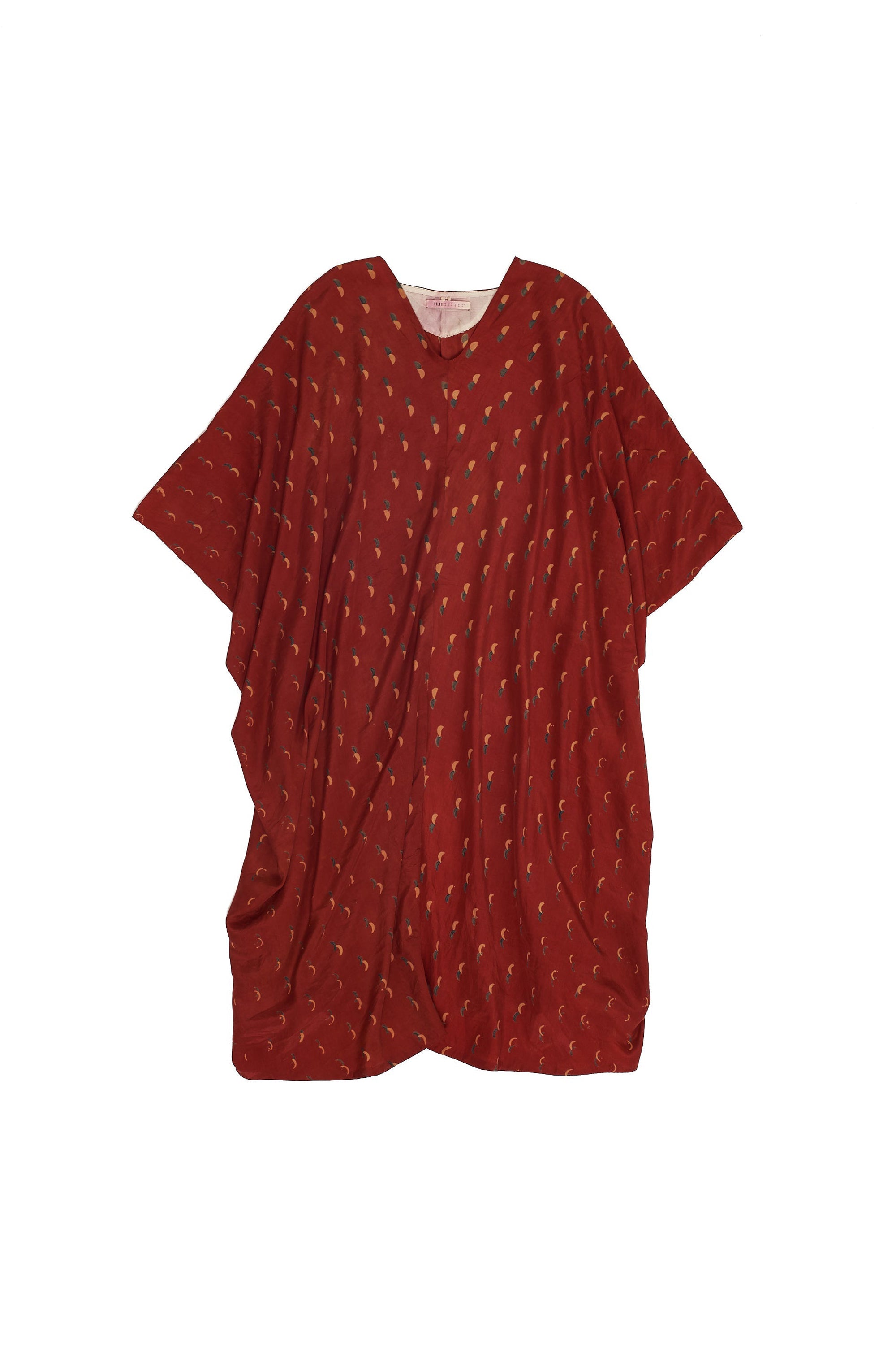 Red Block Printed Statement Drape Dress