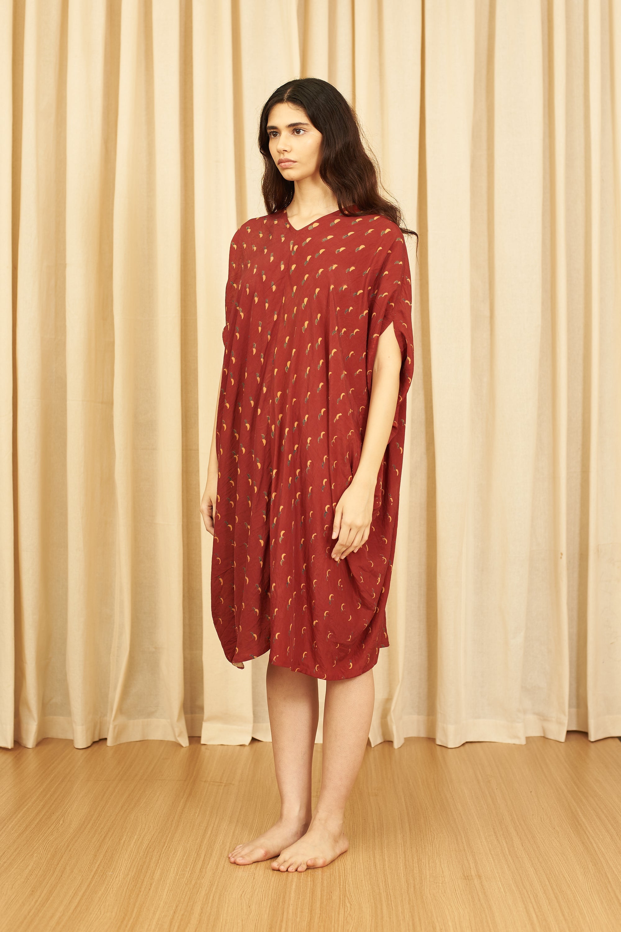 Red Block Printed Statement Drape Dress