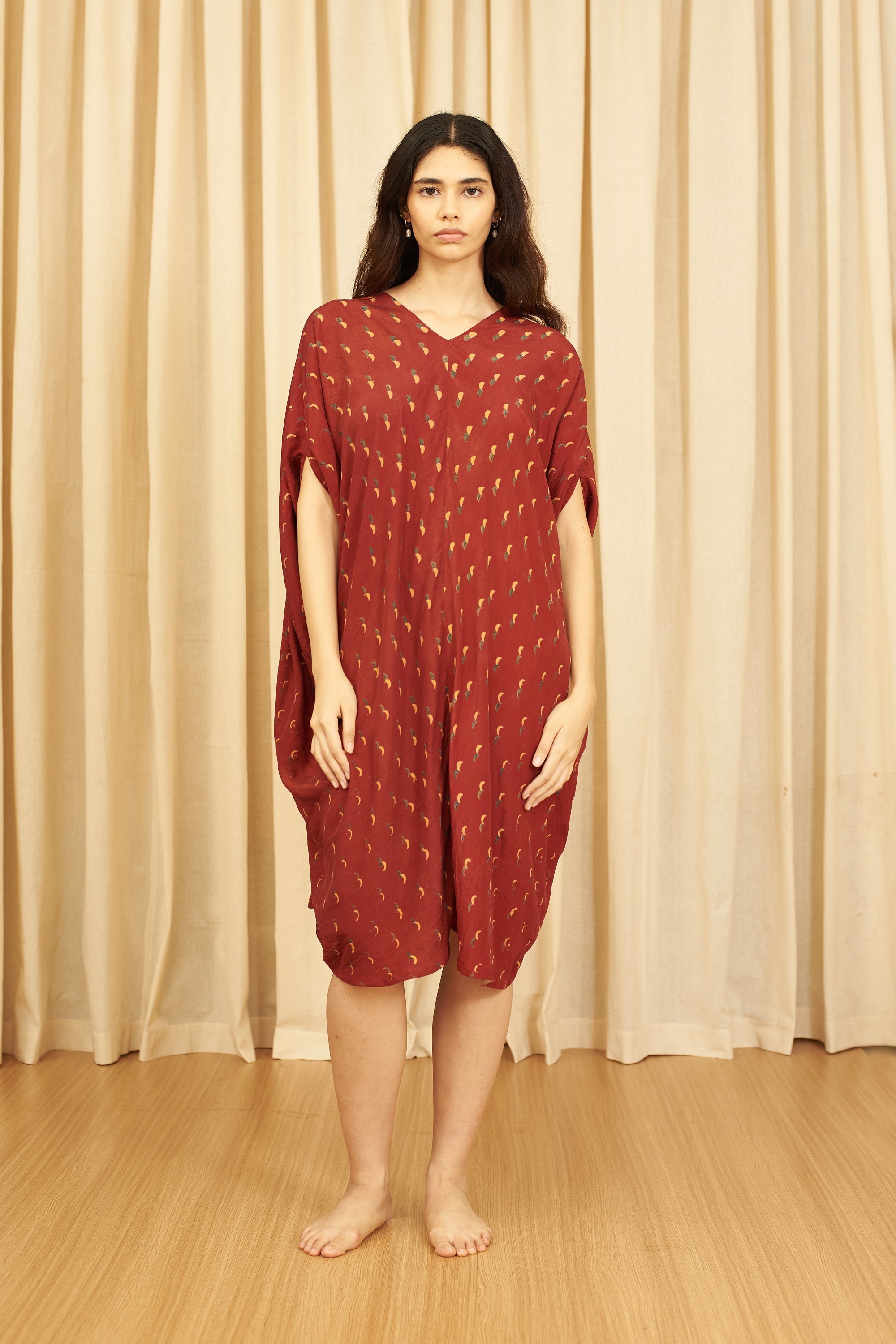 Red Block Printed Statement Drape Dress