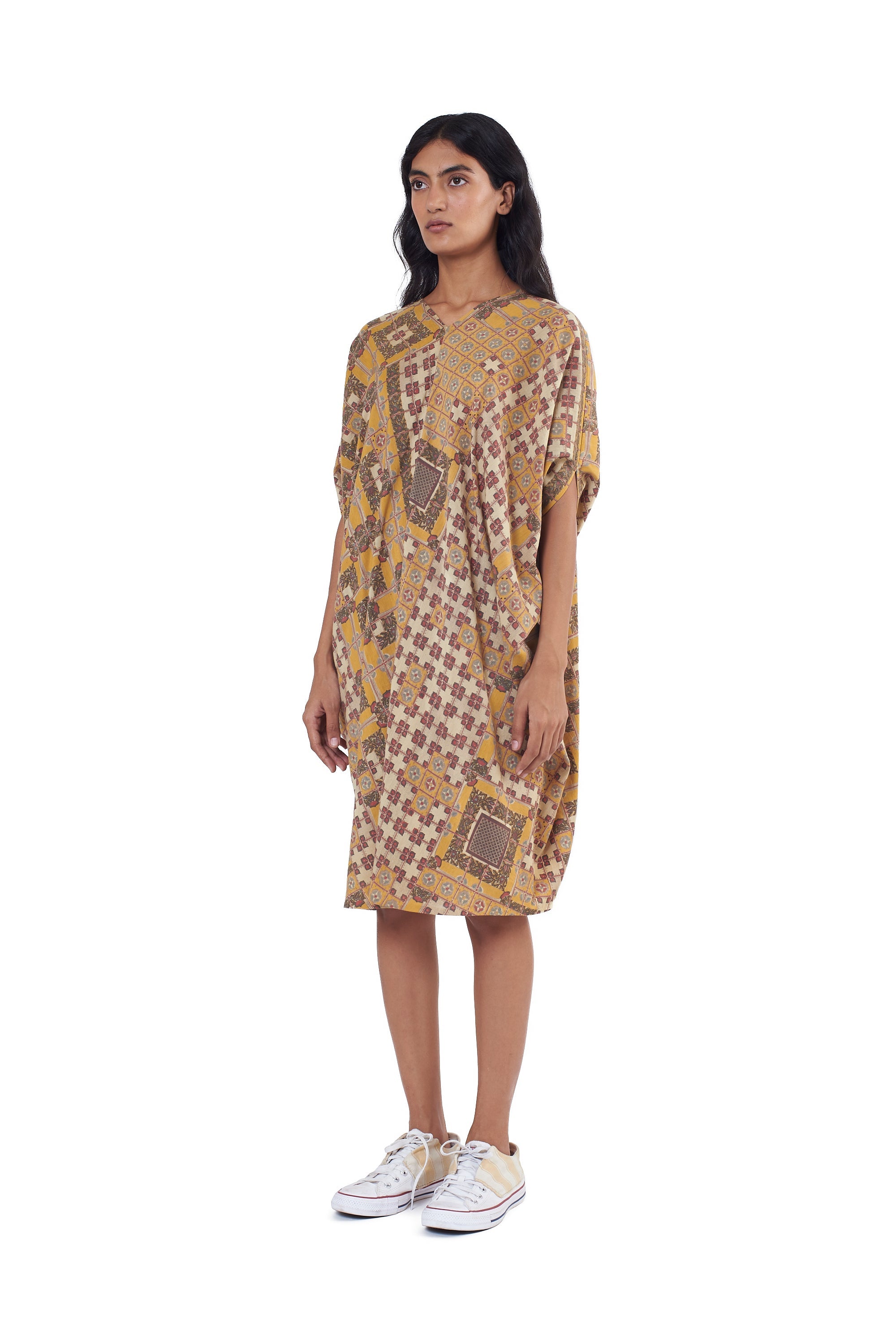 CHETTINAD INSPIRED SCREEN PRINTED DRAPED DRESS