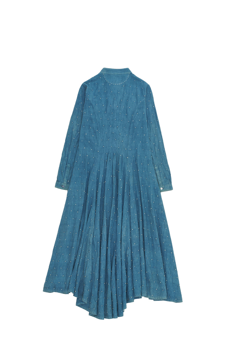TURQUOISE SHIRT DRESS CRAFTED WITH ALL OVER BANDHANI
