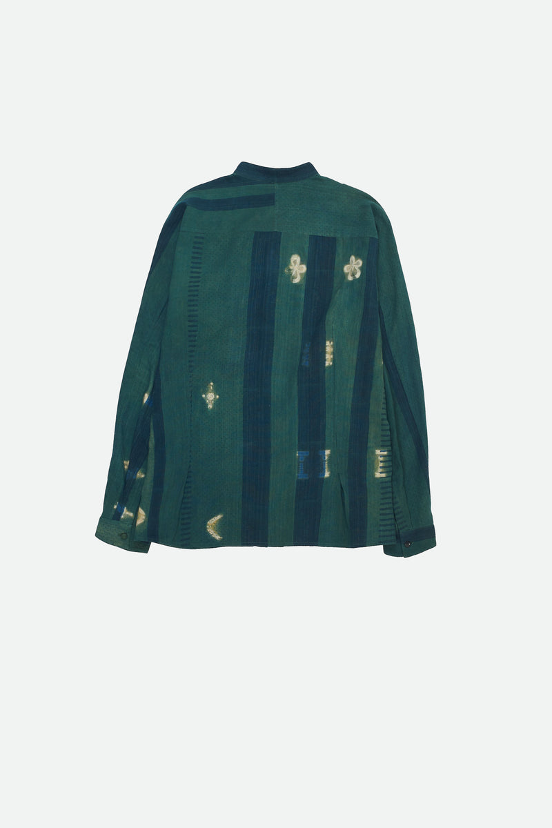 BOTTLE GREEN SHIBORI SHIRT