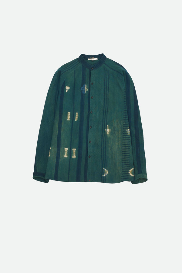 BOTTLE GREEN SHIBORI SHIRT