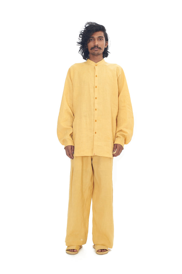 Ochre Yellow Classic Updated Linen Men'S Shirt