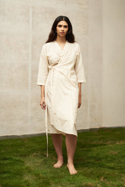 OFF WHITE ORNATE KANTHA DRESS