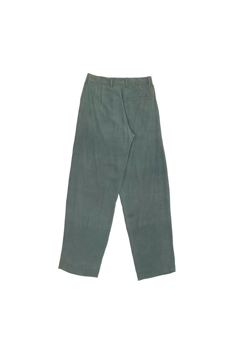 TURQUOISE SOFT CREPE SILK STRAIGHT FIT TROUSERS