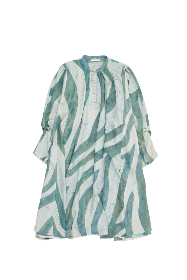 LEAF GREEN ALL OVER SCREEN PRINTED FLARED DRESS