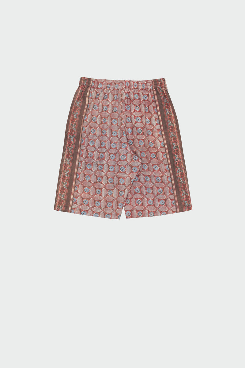 BRICK RED SCREEN PRINT DRAWSTRING SHORTS