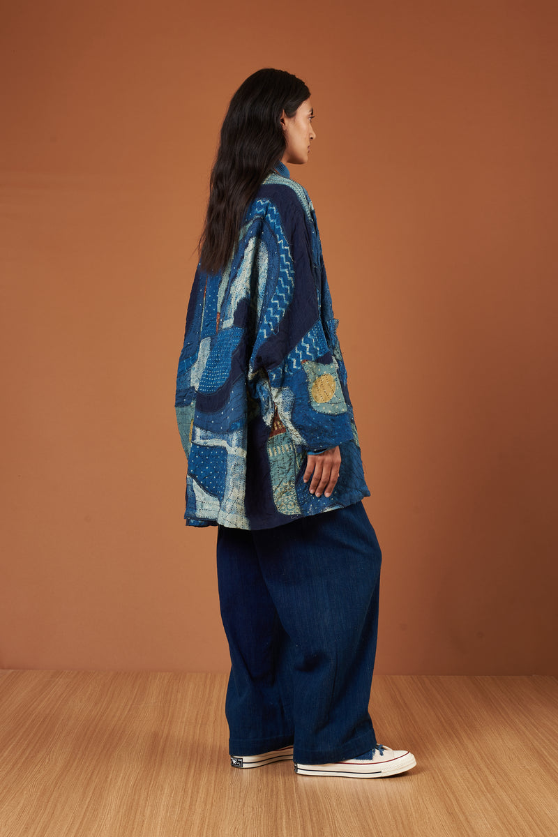 MULTICOLORED KANTHA PATCHWORK SILK UNISEX JACKET