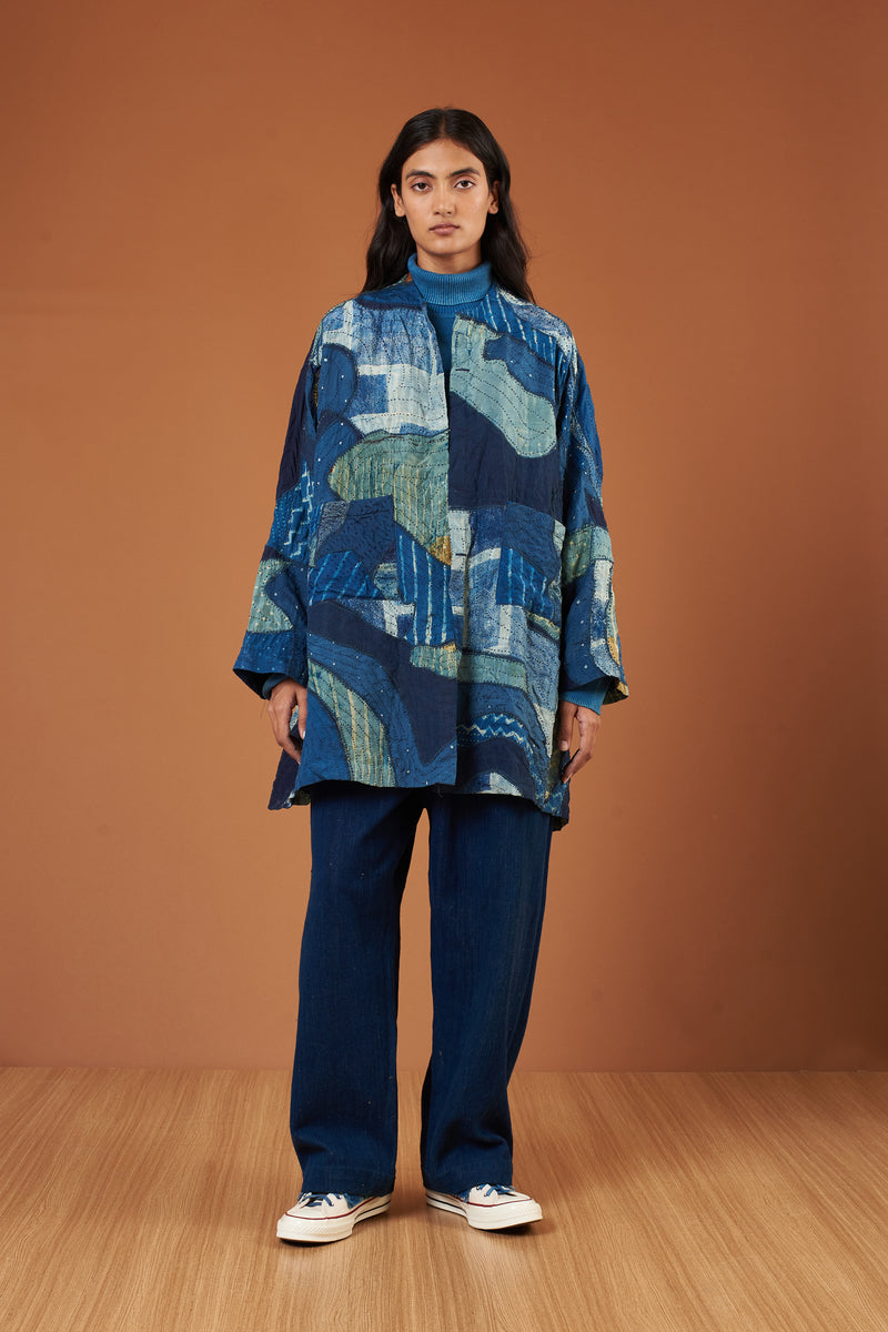 MULTICOLORED KANTHA PATCHWORK SILK UNISEX JACKET