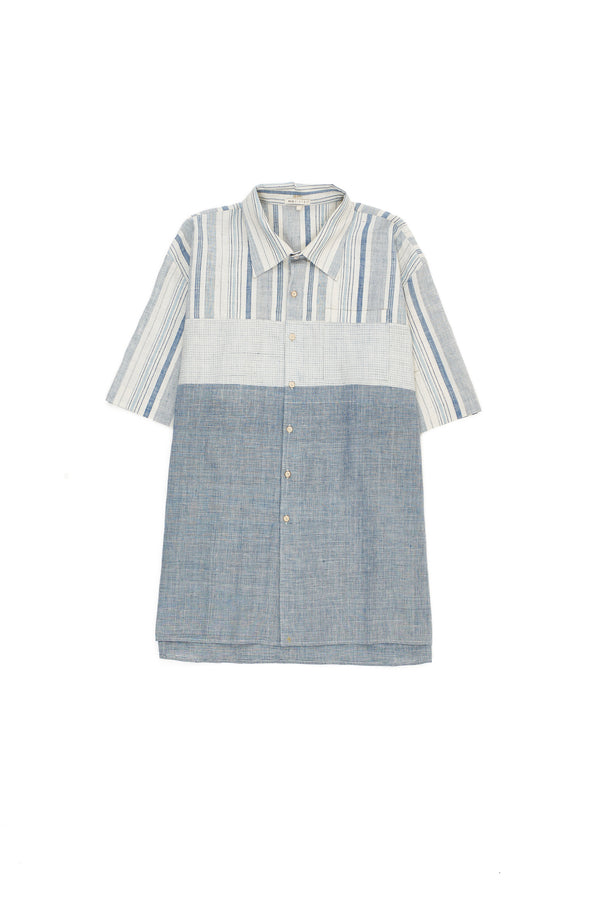 Ungendered Oversize Organic Cotton Yarn Dye Patchwork Summer Shirt