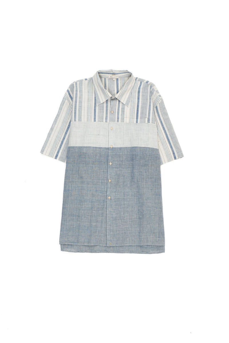 Ungendered Oversize Organic Cotton Yarn Dye Patchwork Summer Shirt