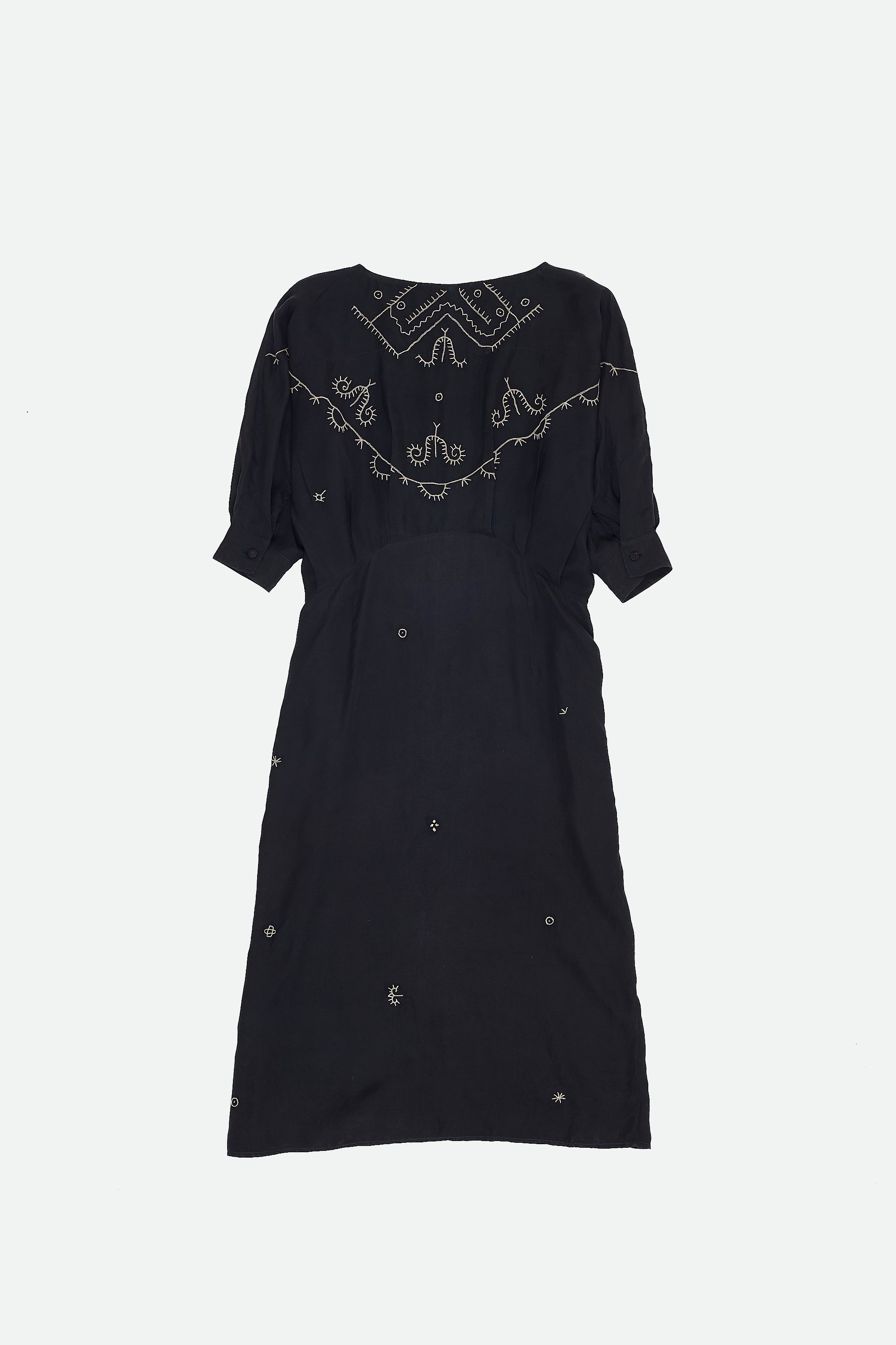 HAND EMBROIDERED SILK DRESS IN BLACK