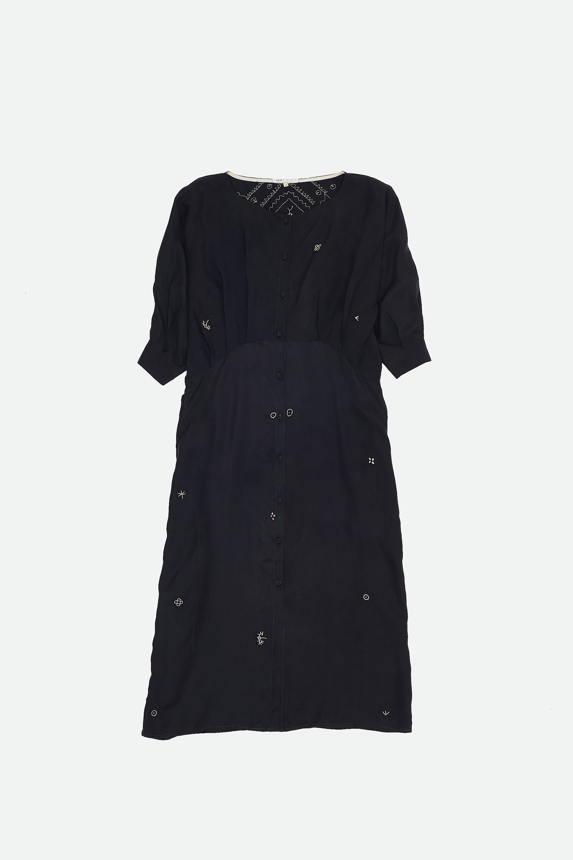 HAND EMBROIDERED SILK DRESS IN BLACK