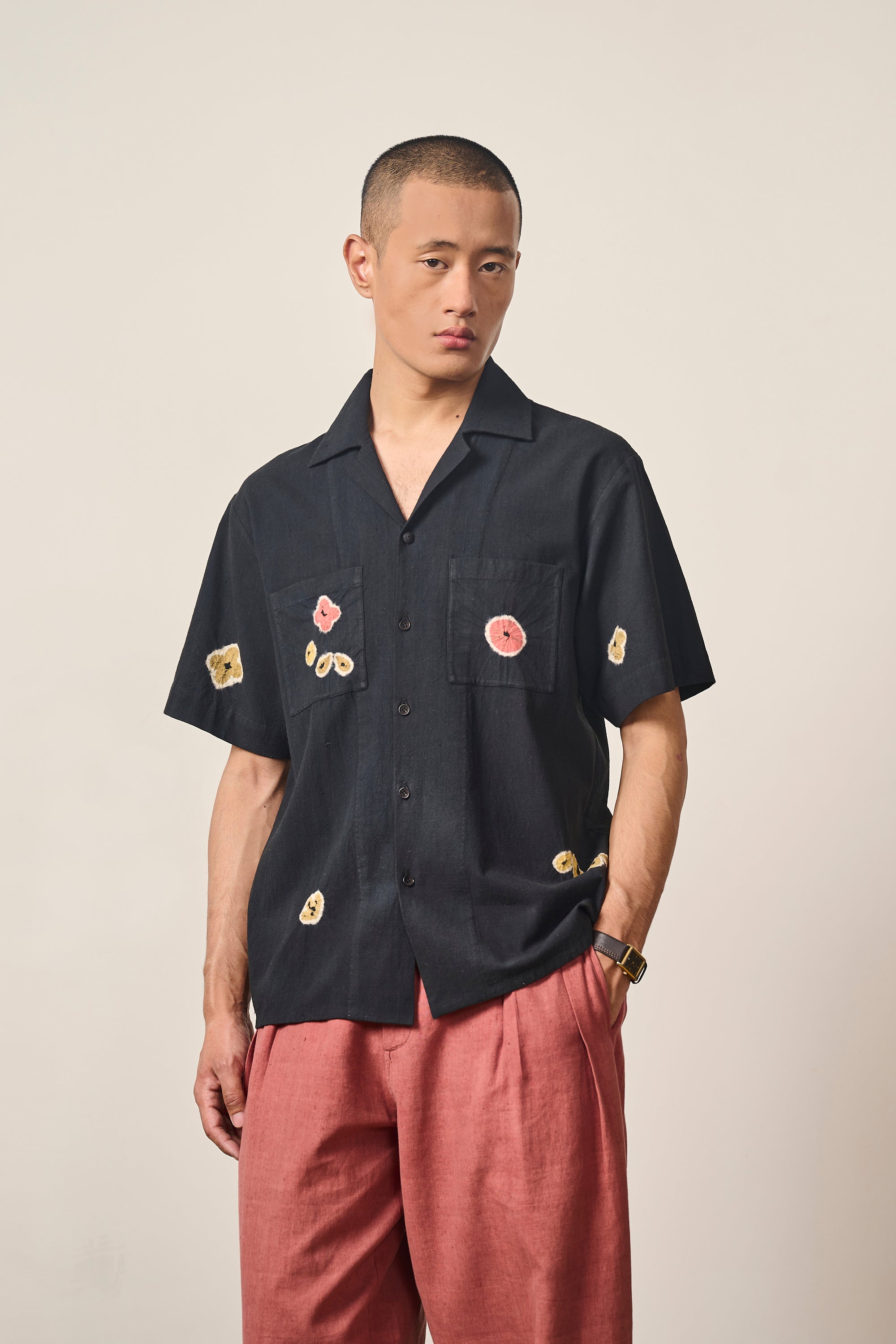 SHIBORI COTTON SHIRT IN BLACK