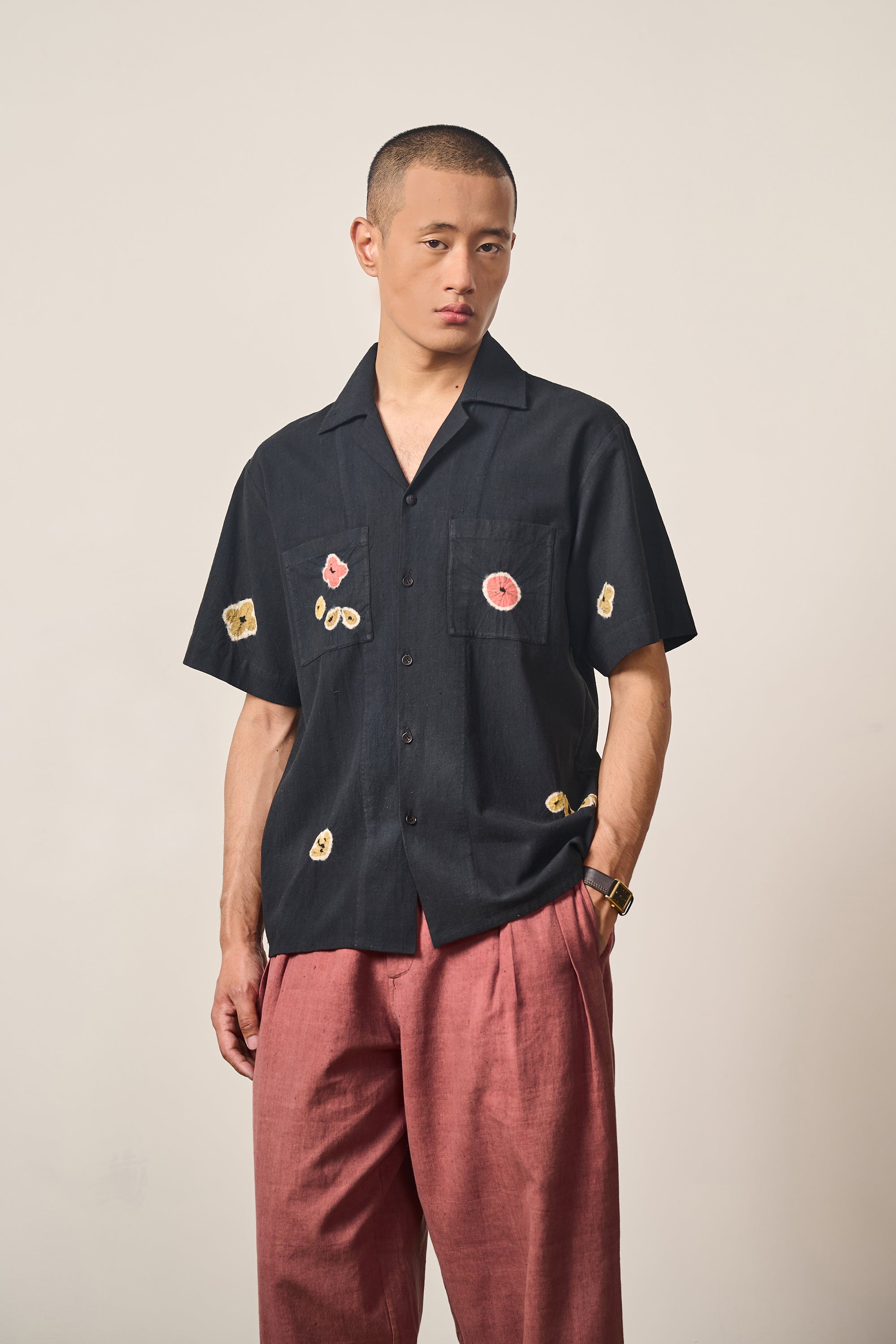 SHIBORI COTTON SHIRT IN BLACK
