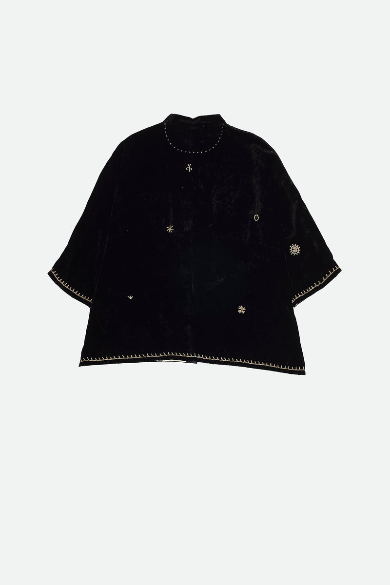 BLACK VELVET SHIRT WITH HAND EMBROIDERY