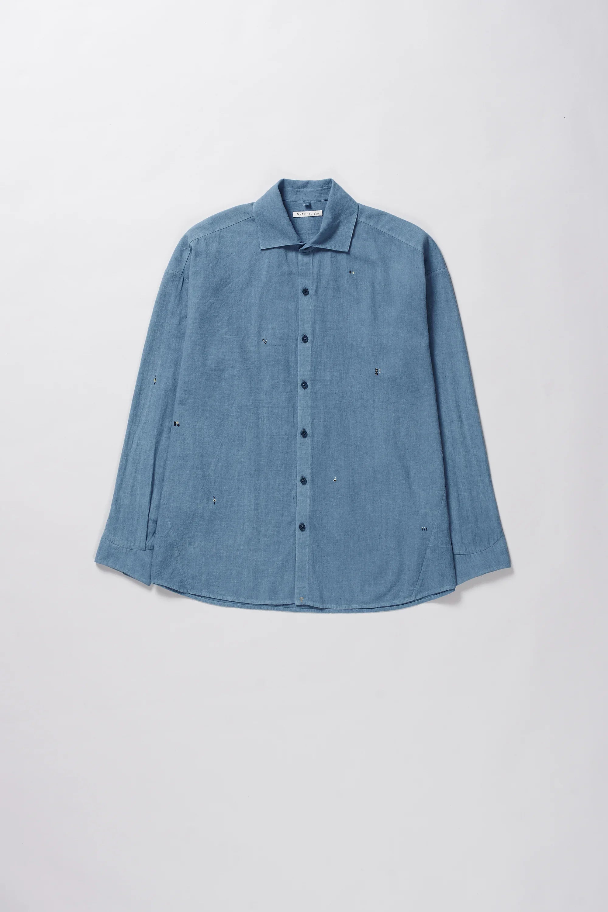 Embroidered Cotton Shirt in Sky Indigo