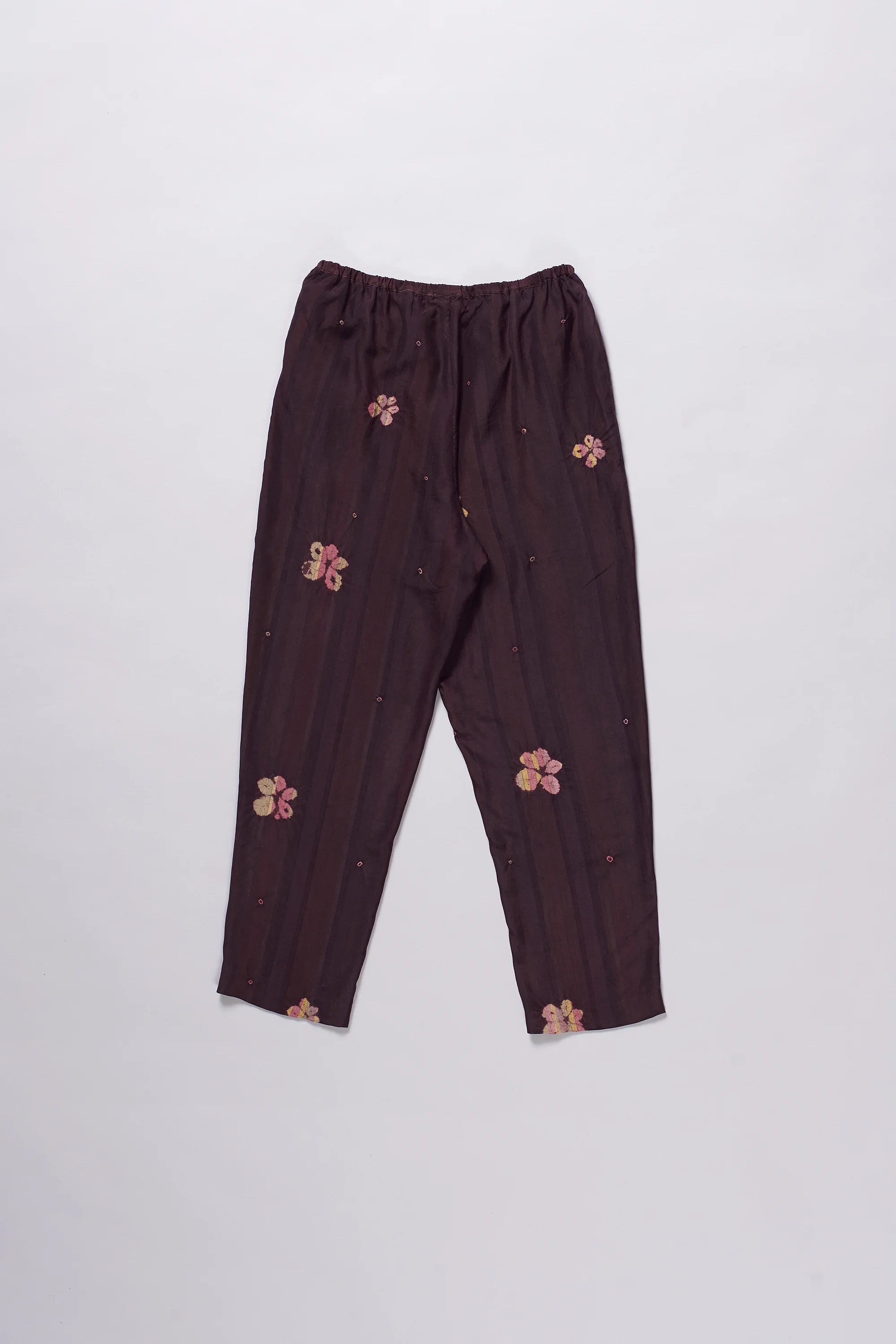 Purple Red Silk Shibori Elasticpants