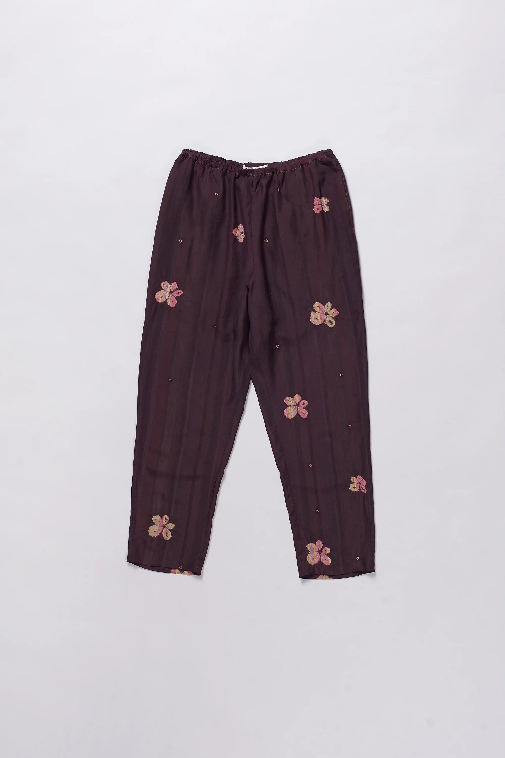 Purple Red Silk Shibori Elasticpants