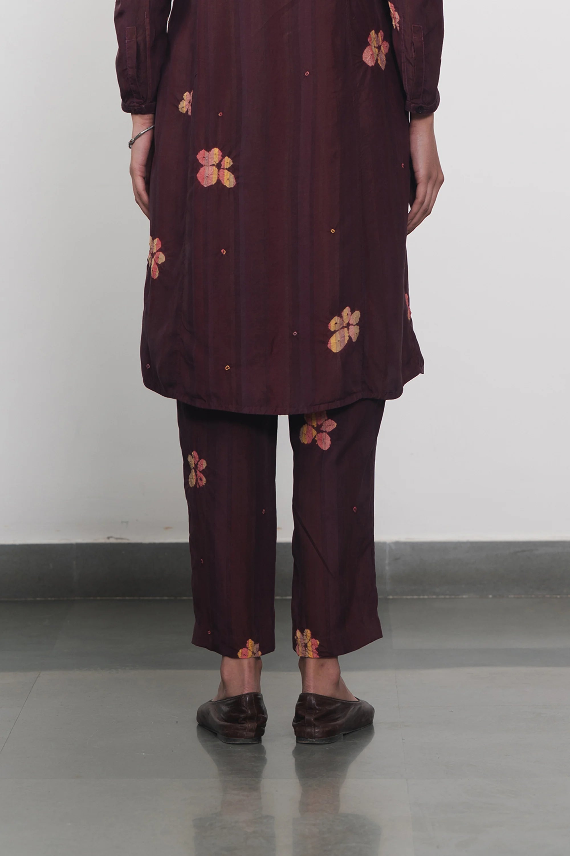 Purple Red Silk Shibori Elasticpants
