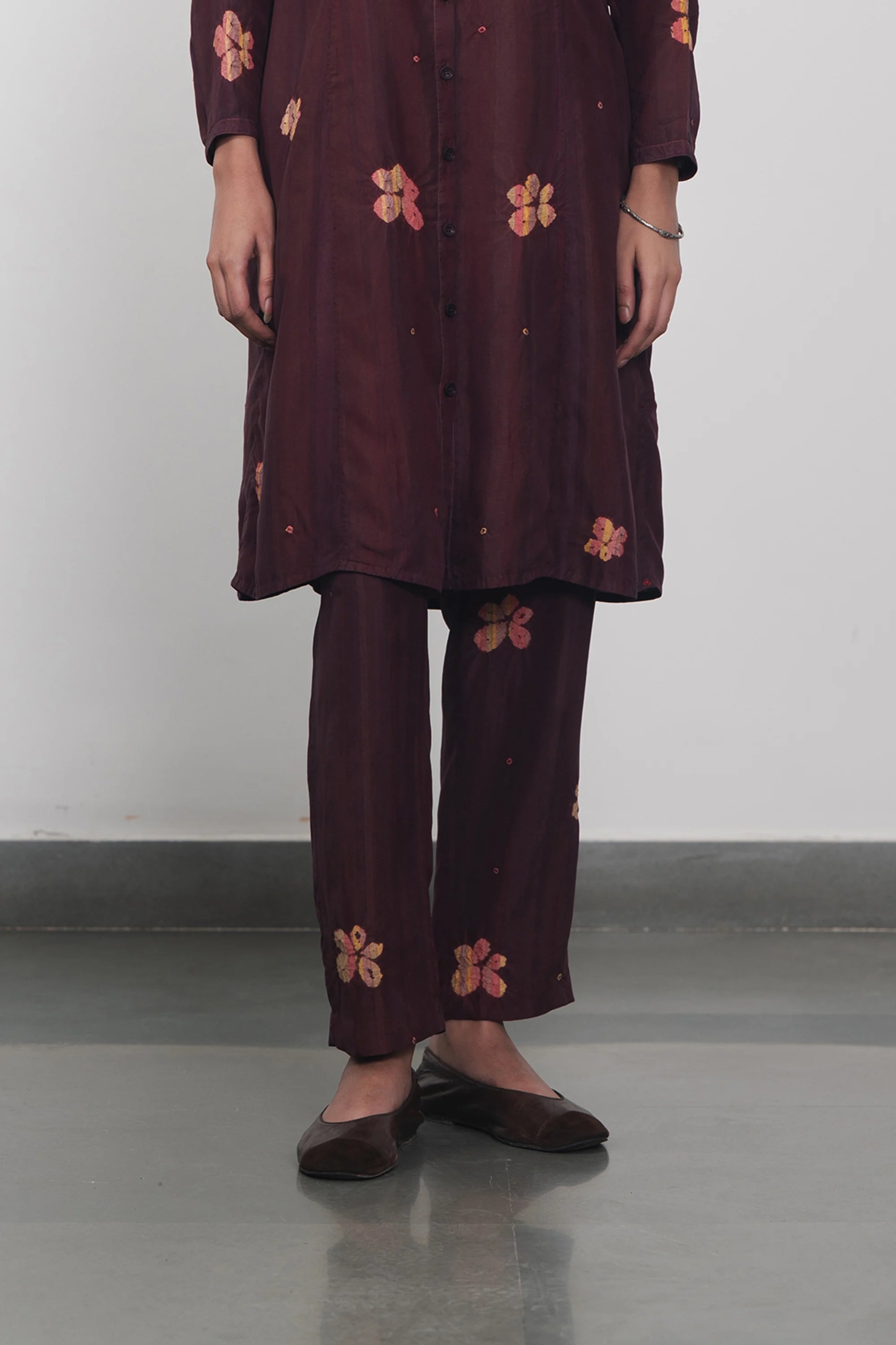 Purple Red Silk Shibori Elasticpants