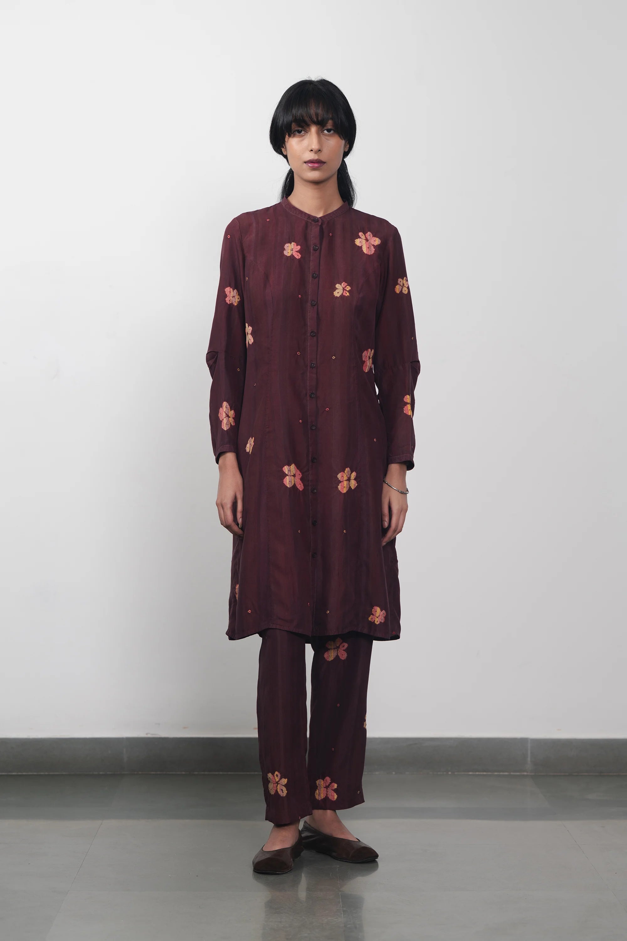 Purple Red Silk Shibori Elasticpants