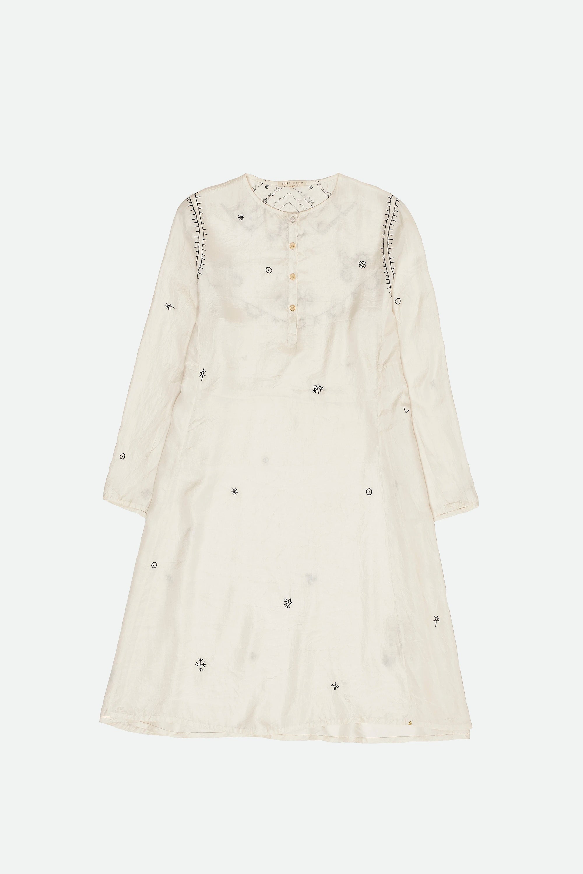 Ecru Hand Embroidered Silk Dress