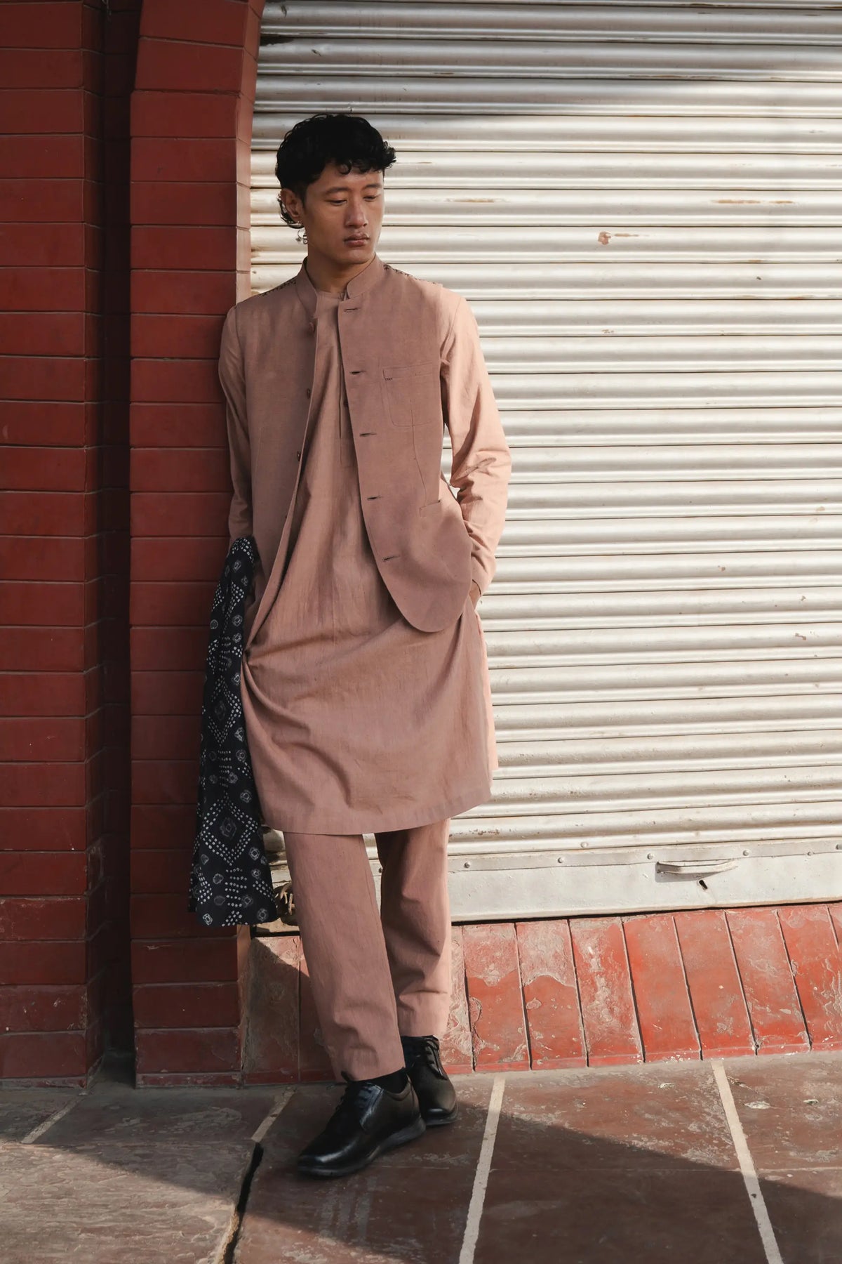 Band Collar Kurta in Dusky Mauve