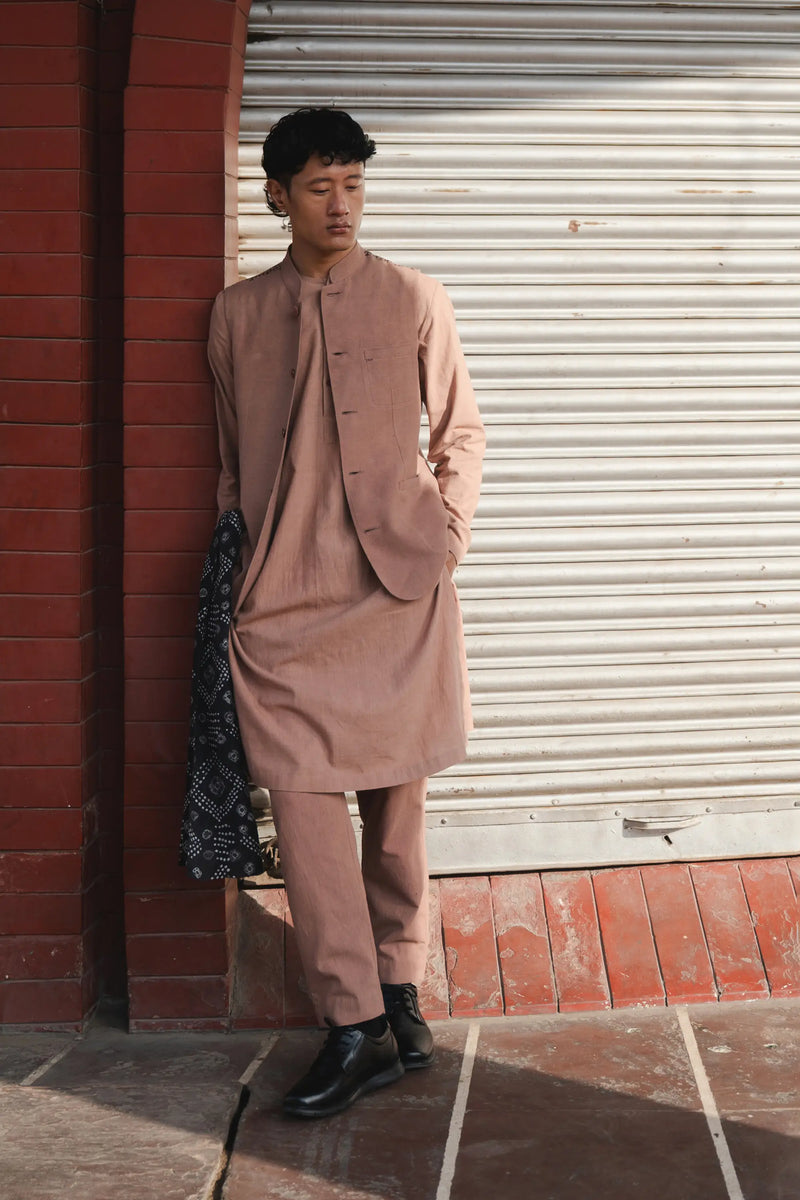 Band Collar Kurta in Dusky Mauve
