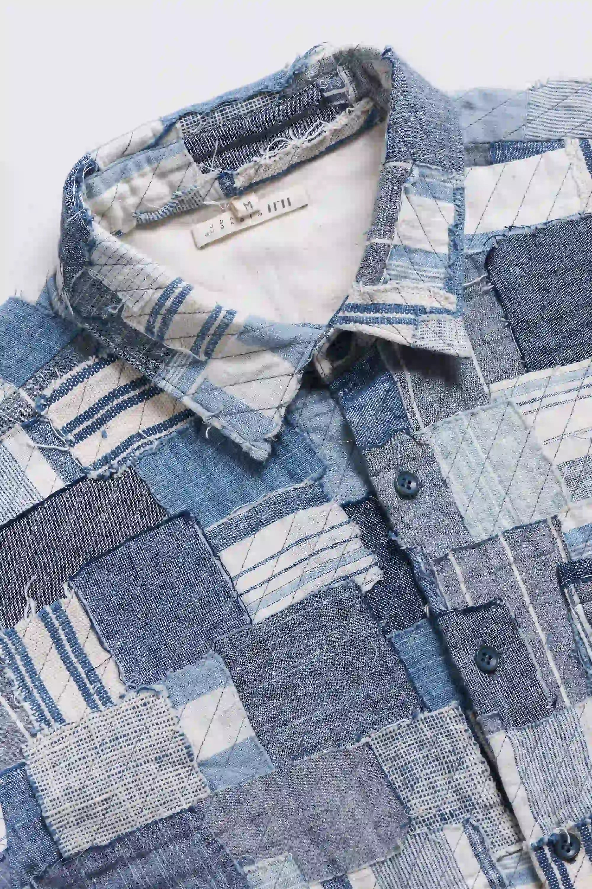 Medium indigo shirt with patchwork