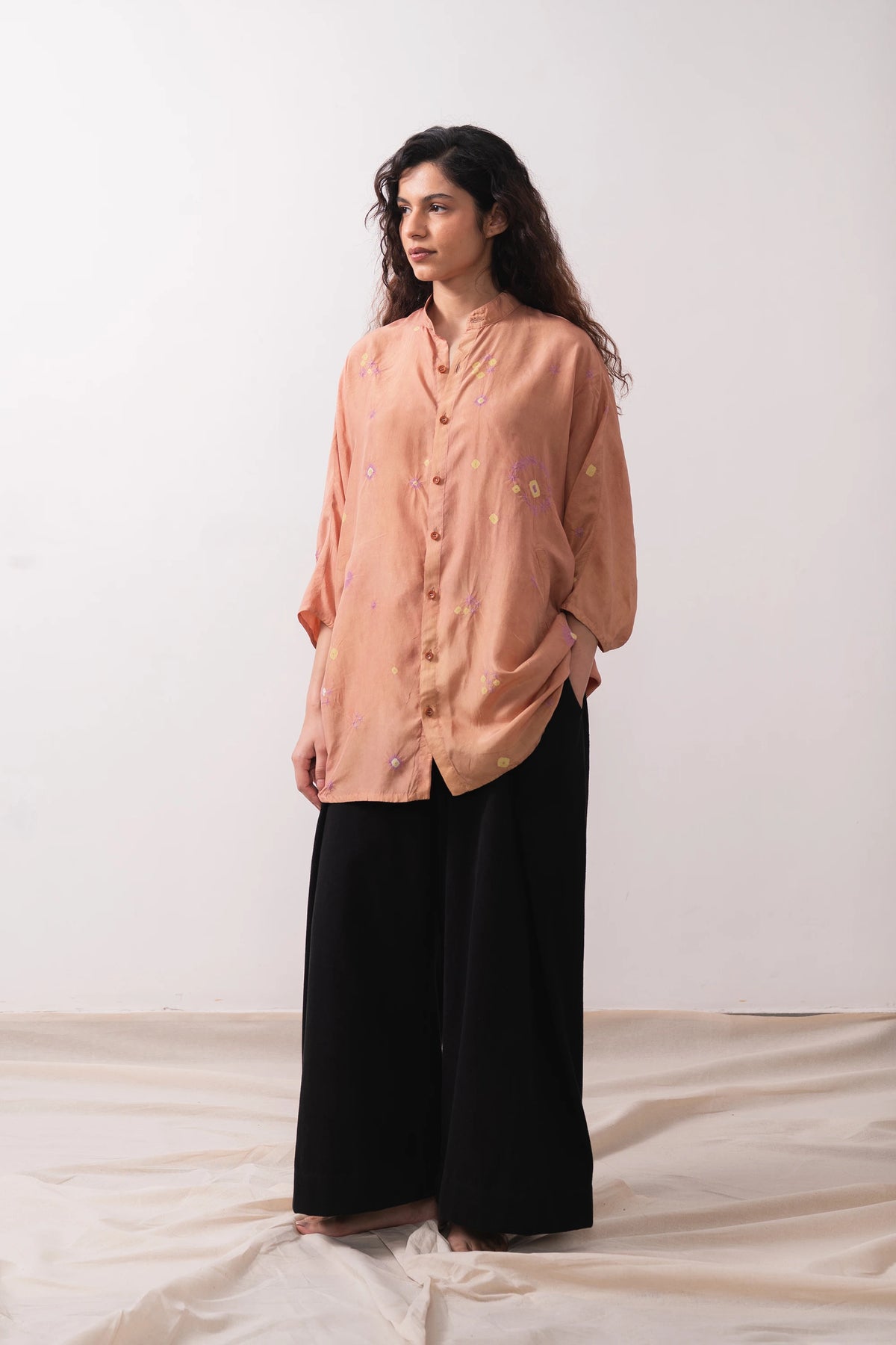 Macca Bandhani Shirt in Peach
