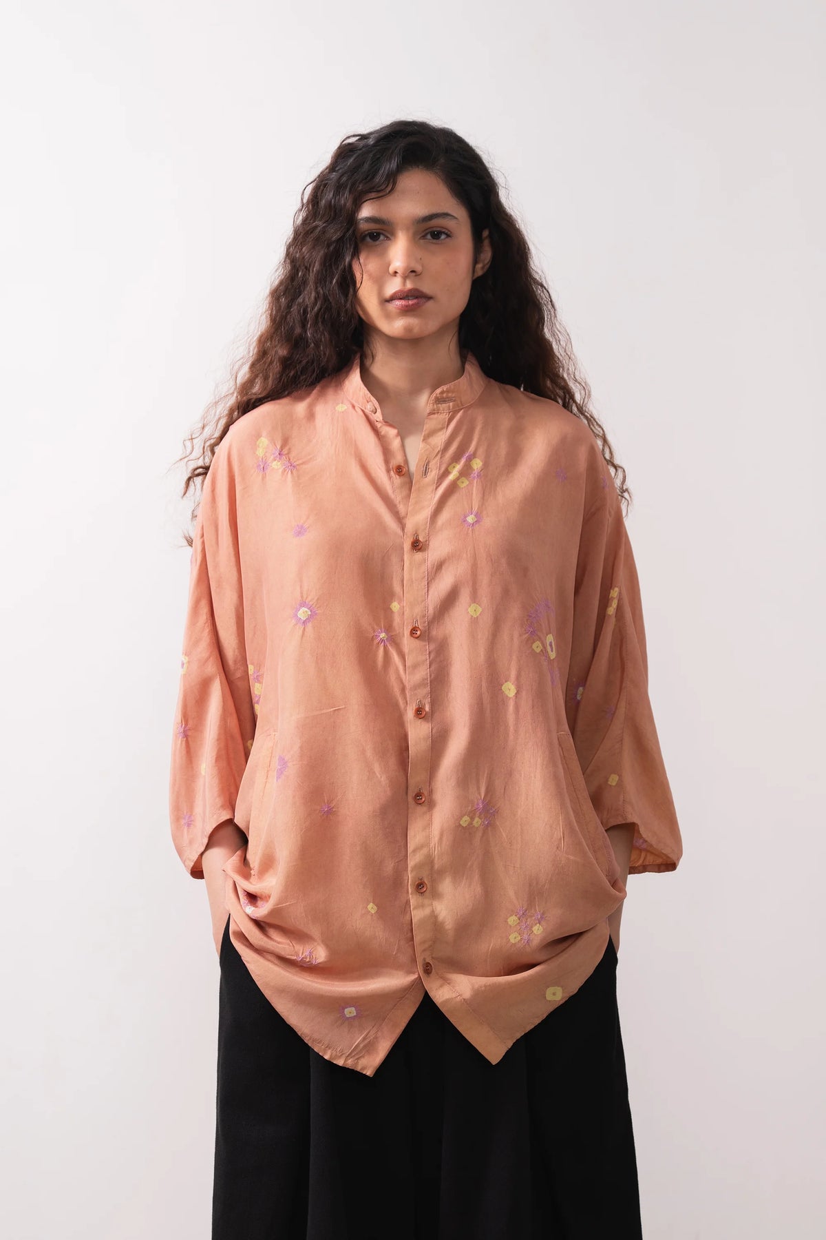 Macca Bandhani Shirt in Peach