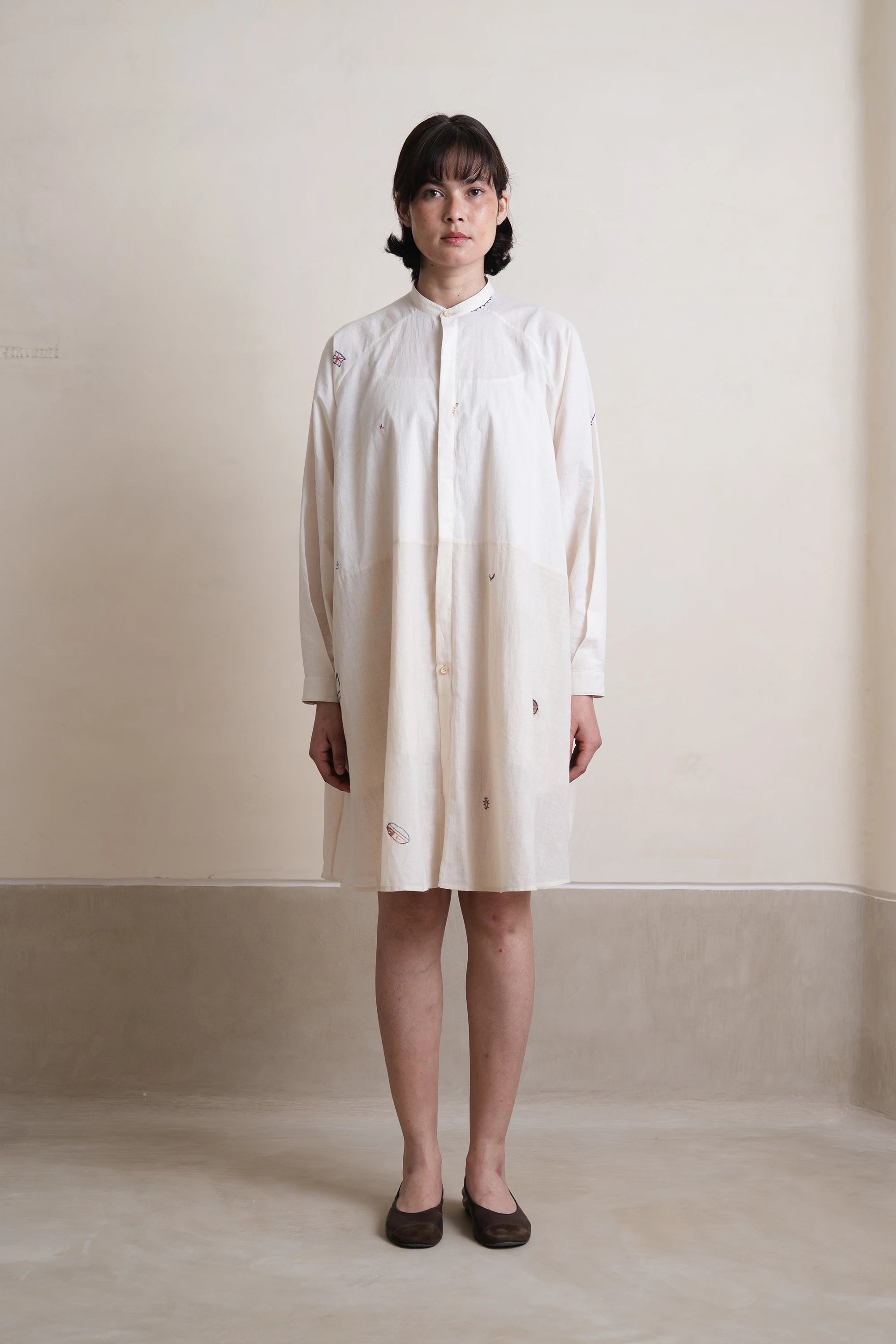 Ecru Flared Shift Dress
