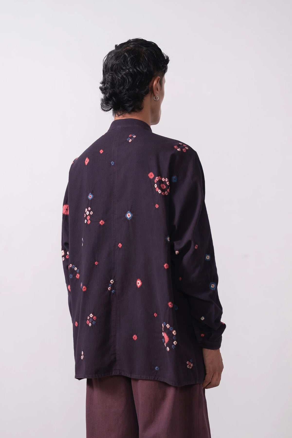 Kimono Sleeve Bandhani Shirt in Madder Violet