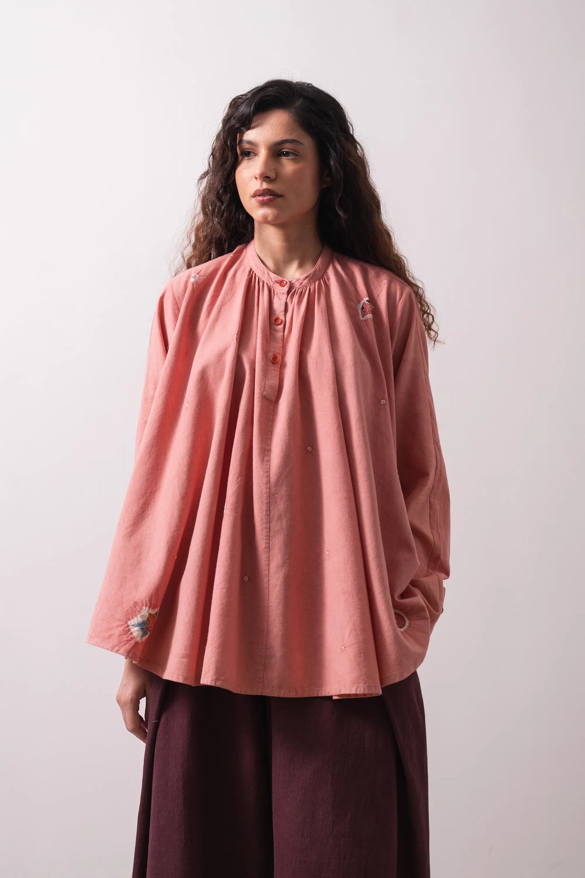 Chalk Pink Handpainted Top With Shibori