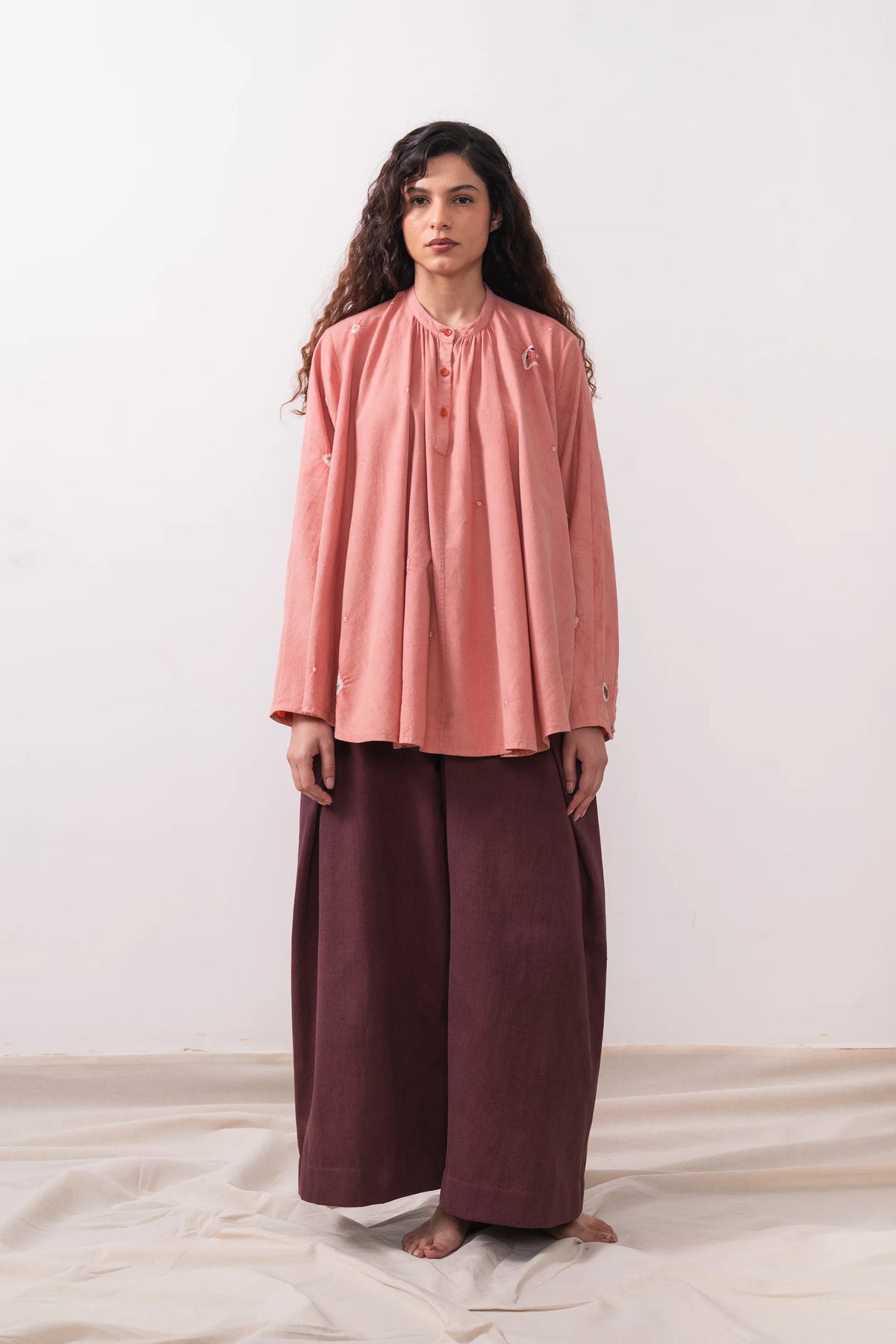 Chalk Pink Handpainted Top With Shibori