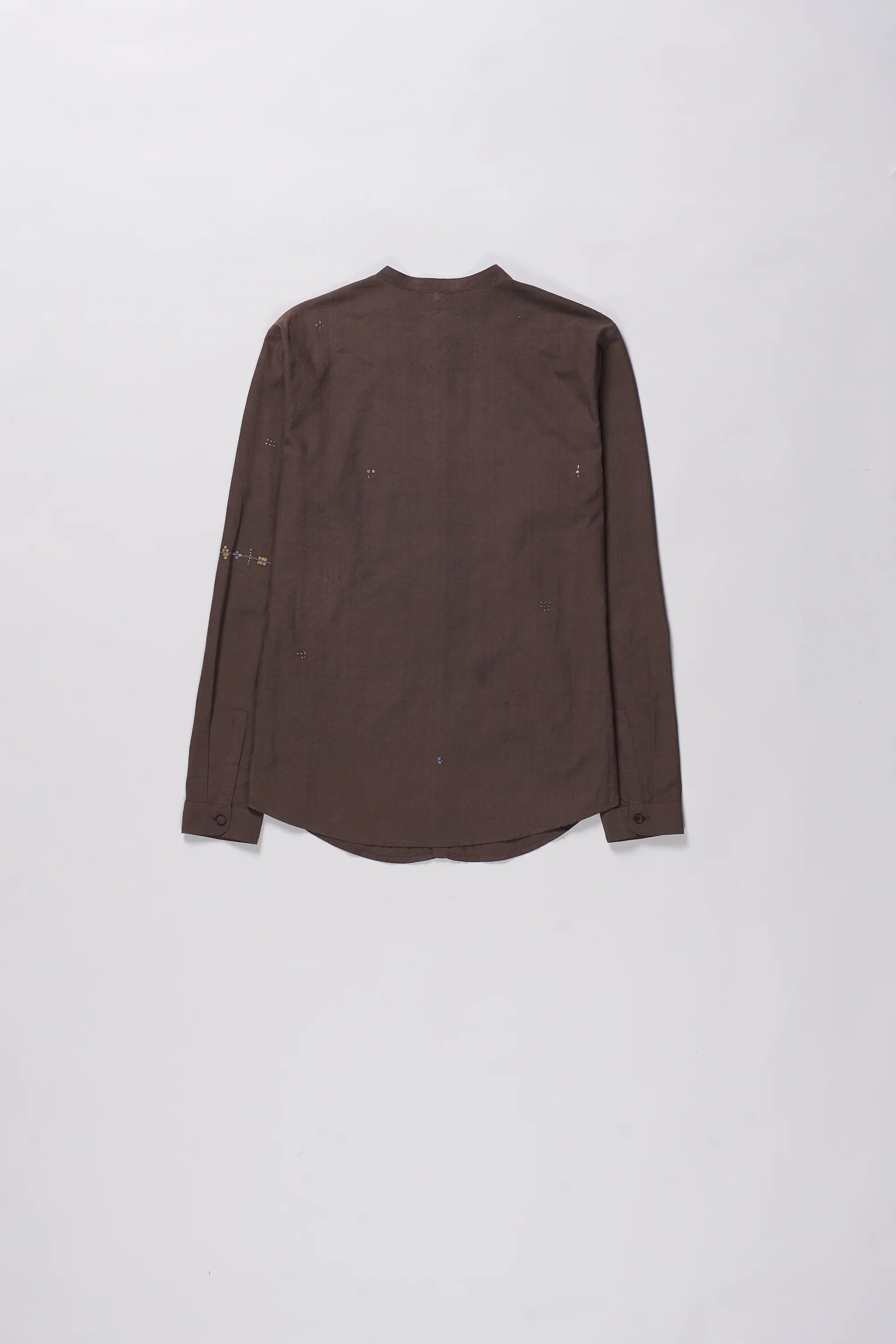 Burnt Umber Band Collar Embroidered Shirt