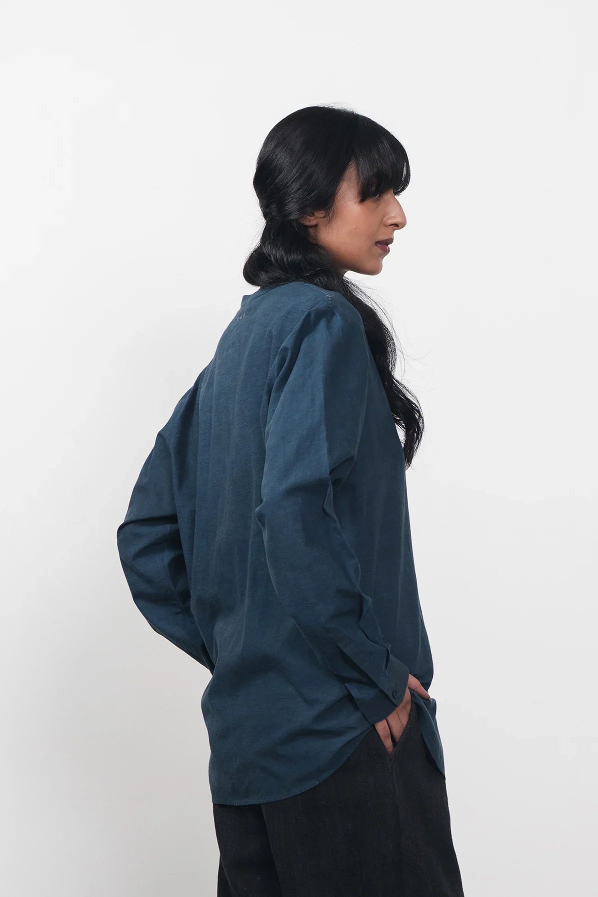 Band Collar Bandhani Shirt in Indigo