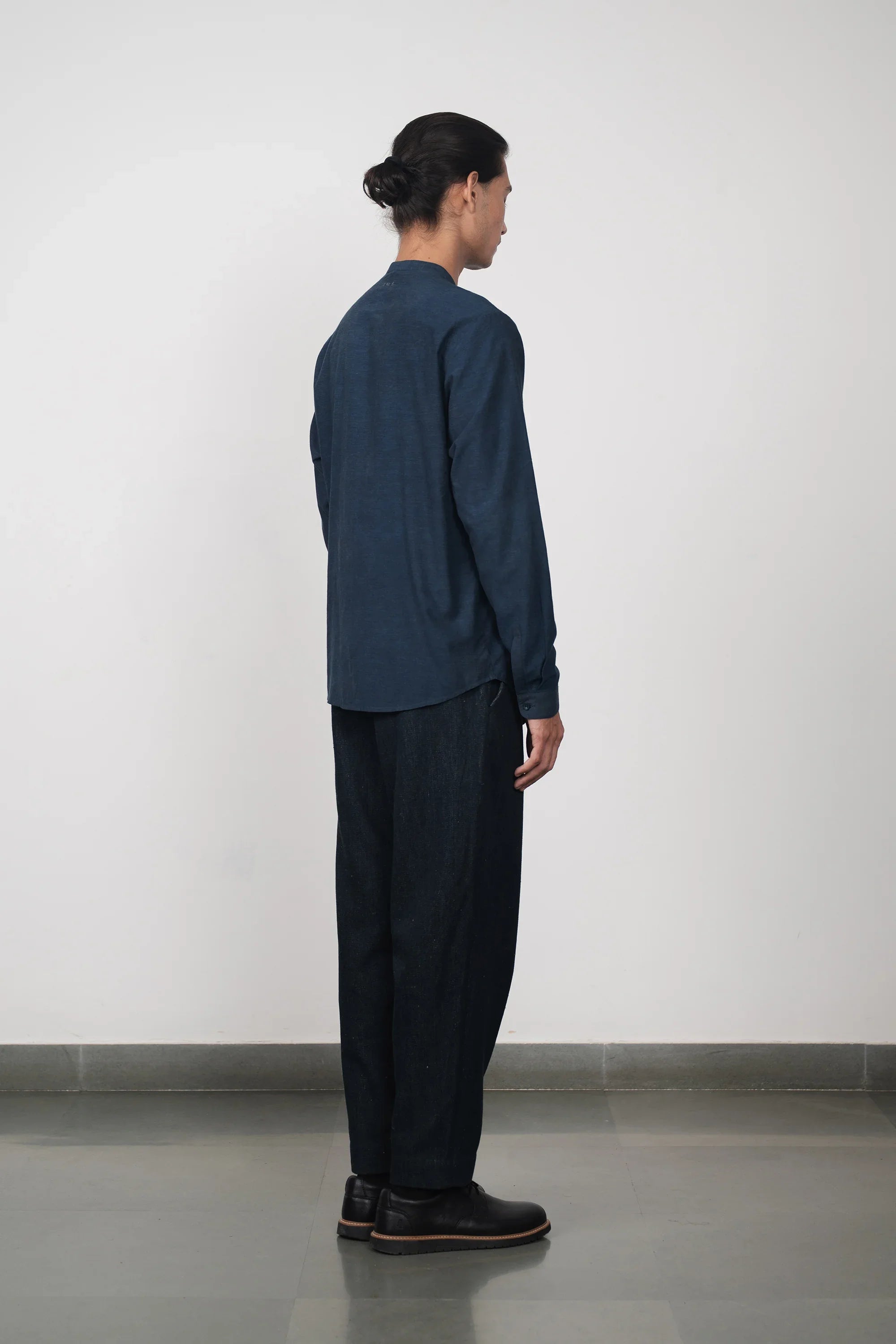 Indigo Band Collar Bandhani Shirt