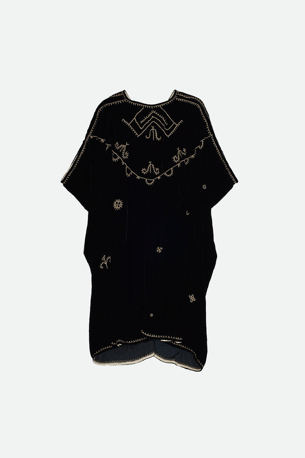 BLACK VELVET DRAPE DRESS WITH HAND EMBROIDERY