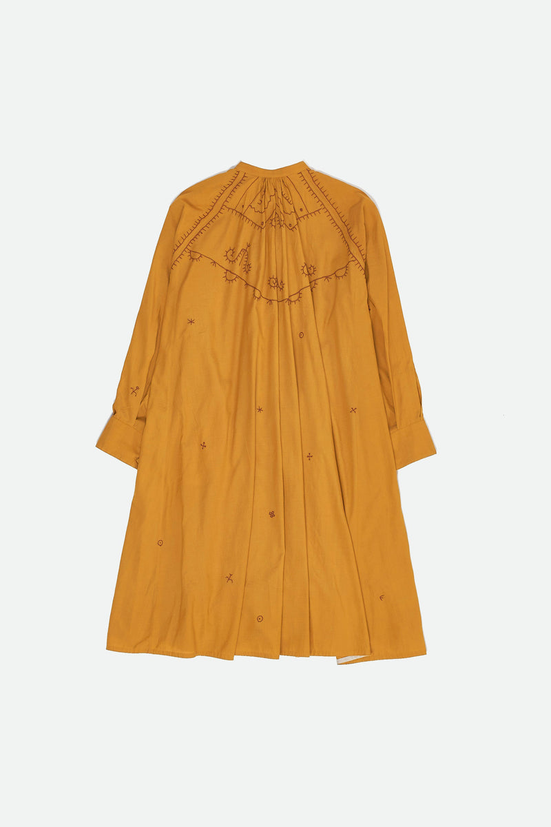 MUSTARD YELLOW EMBROIDERED COTTON SILK DRESS