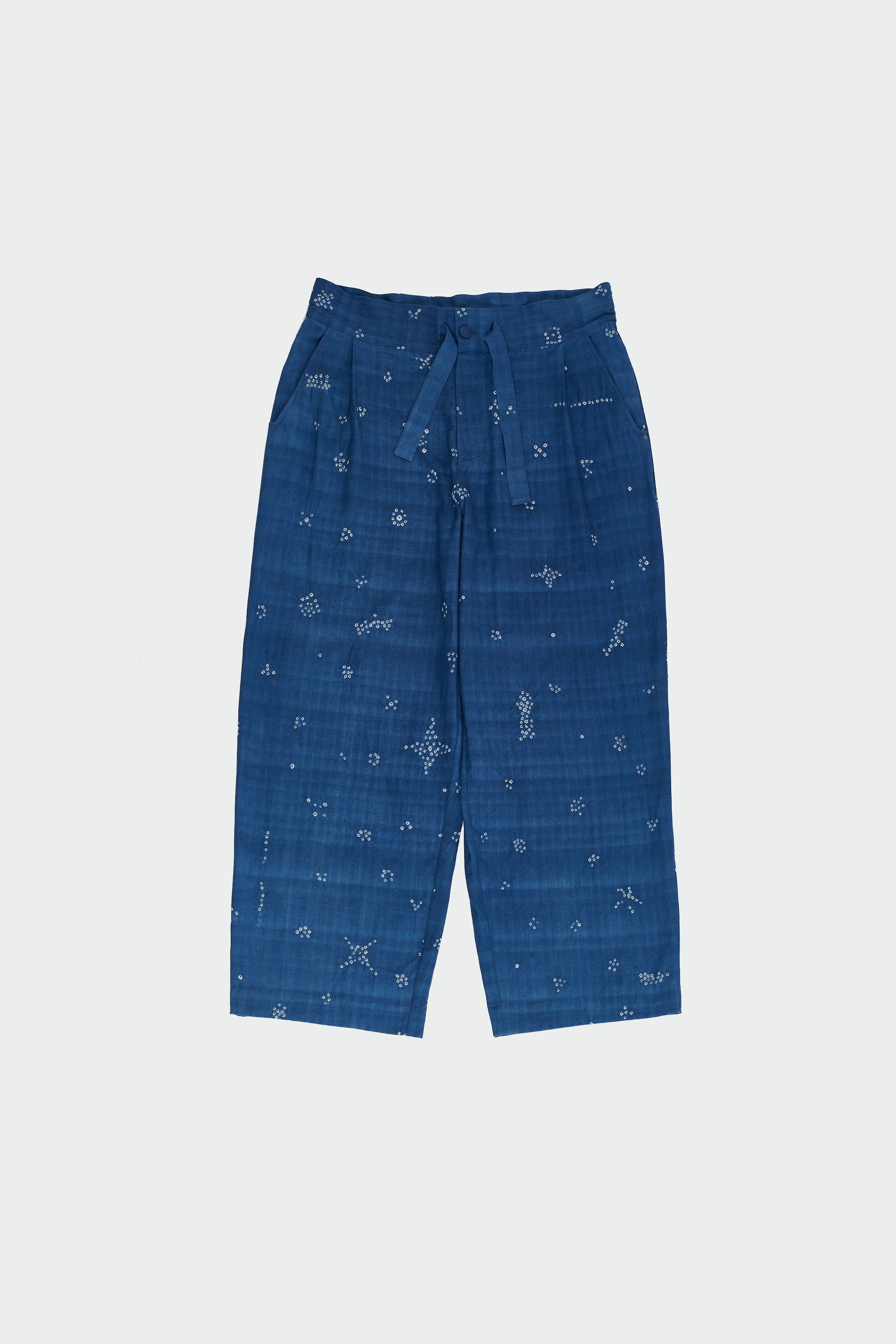 MEDIUM INDIGO WIDE LEGGED PANTS WITH MINIATURE BANDHANI