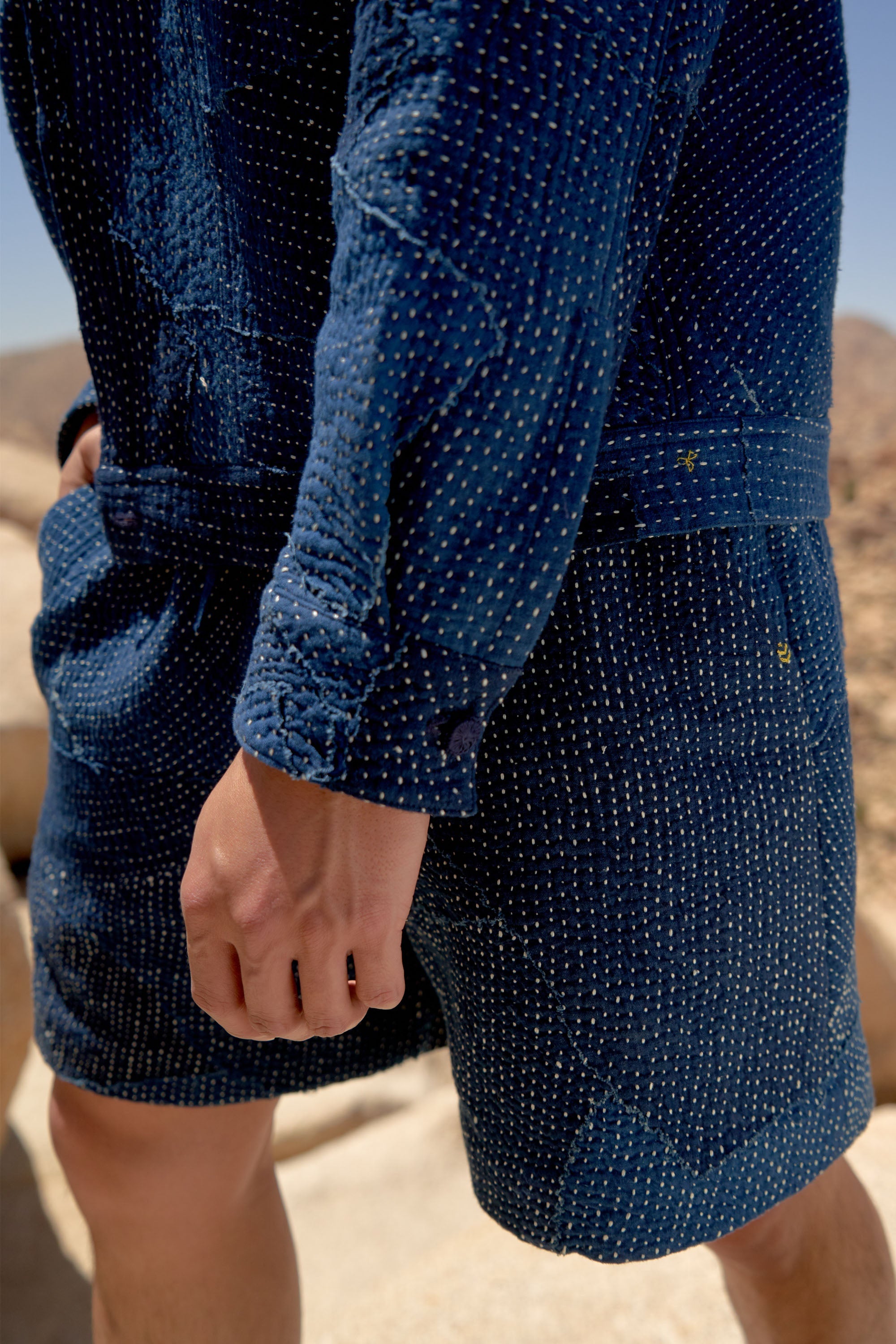 KANTHA PATCHWORK INDIGO SHORTS